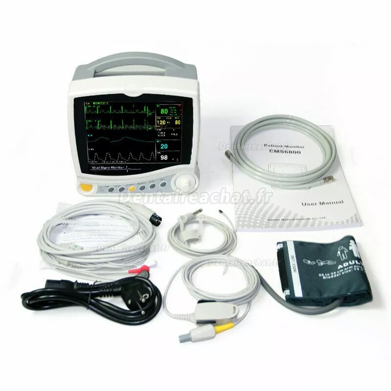 CONTEC® CMS6800 Moniteur multiparamétrique 8″Ecran Tactile (empérature, Respiration, Fréquence de pouls, NIBP, SpO2, ECG)